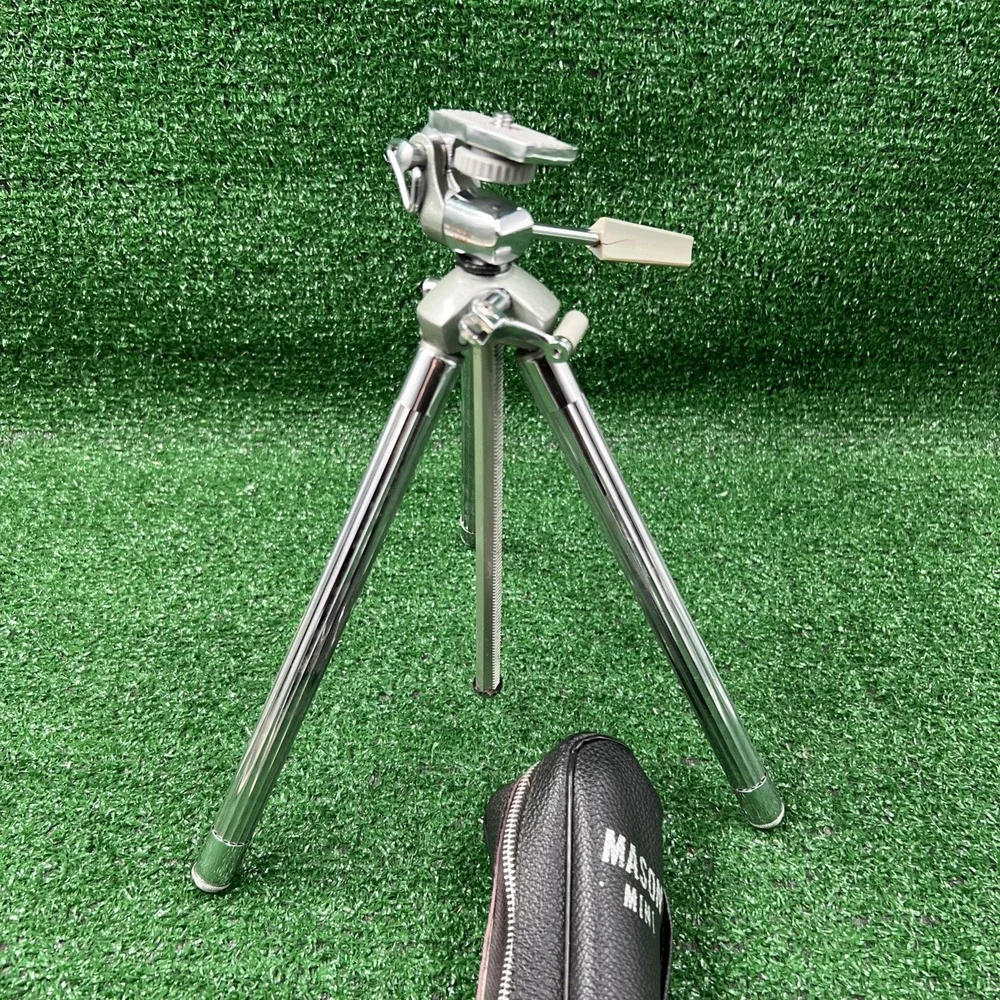 Vintage Mason Mini Metal‎ Portable Adjustable Camera Tripod and Leather Case